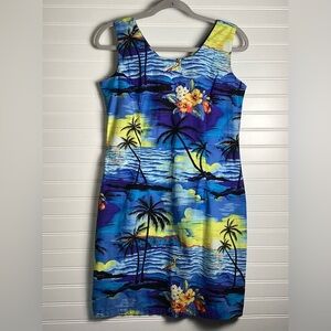 Palmwave Tropical Cover-Up Dress Size Medium Blue& Yellow Hawaiian dress